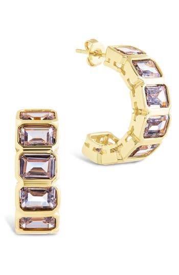 Sterling Forever Nyssa Baguette Cubic Zirconia Hoop Earrings
