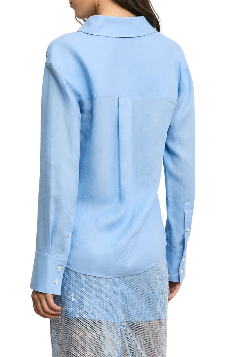 Veronica Beard Perezzi Asymmetric Linen Button-Up Shirt, Alternate, color, Blue Jay