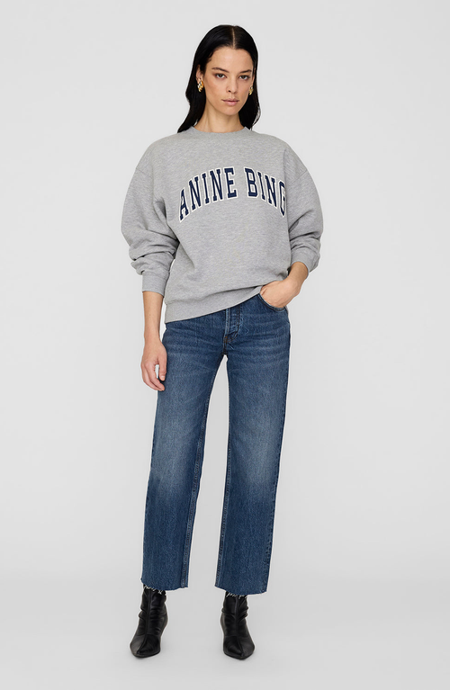 Anine Bing Grey Crew Neck Sweatshirt With Bold Lettering In Gray