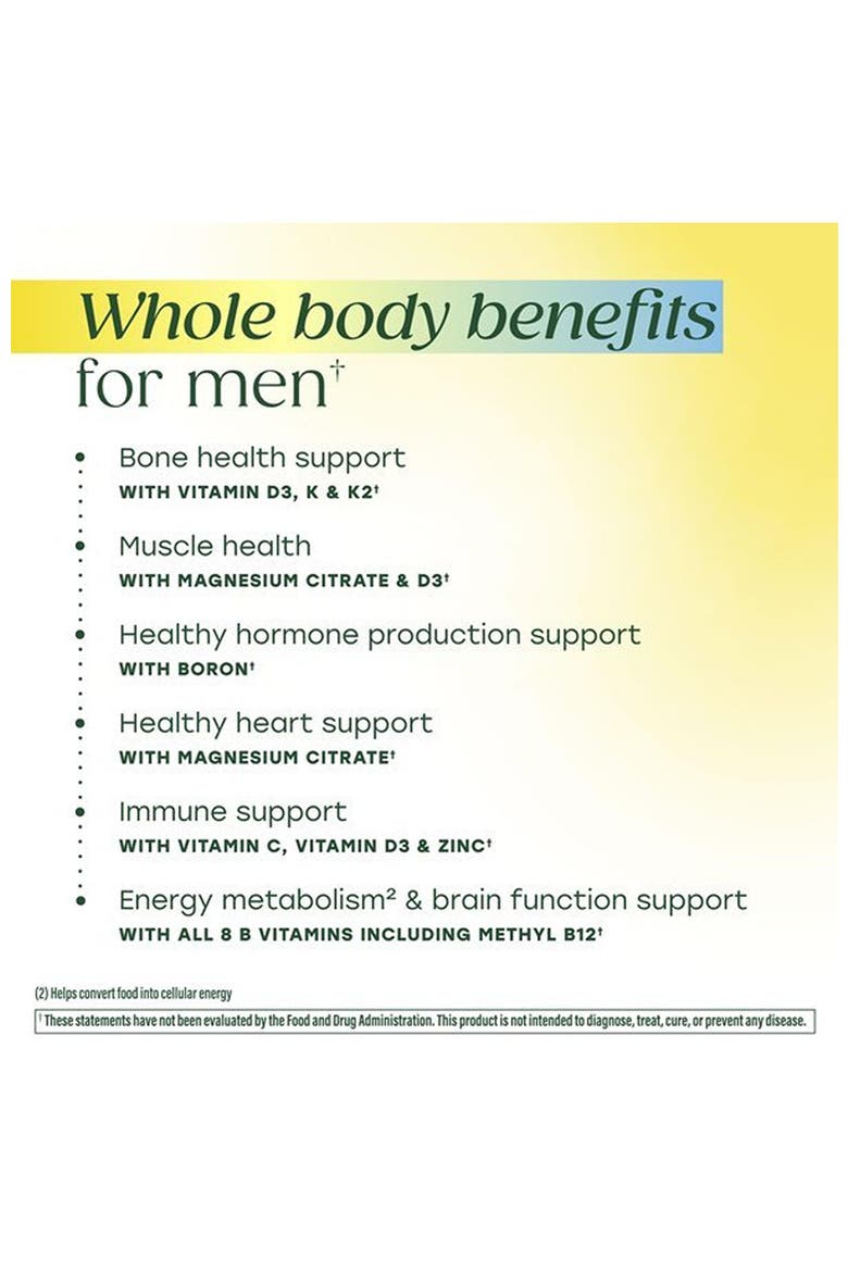 Whole Body Multivitamin for Men with CoQ10, Vitamin D3 K2, Magnesium Citrate, Boron & Copper, 60 Capsules, Alternate, color, None