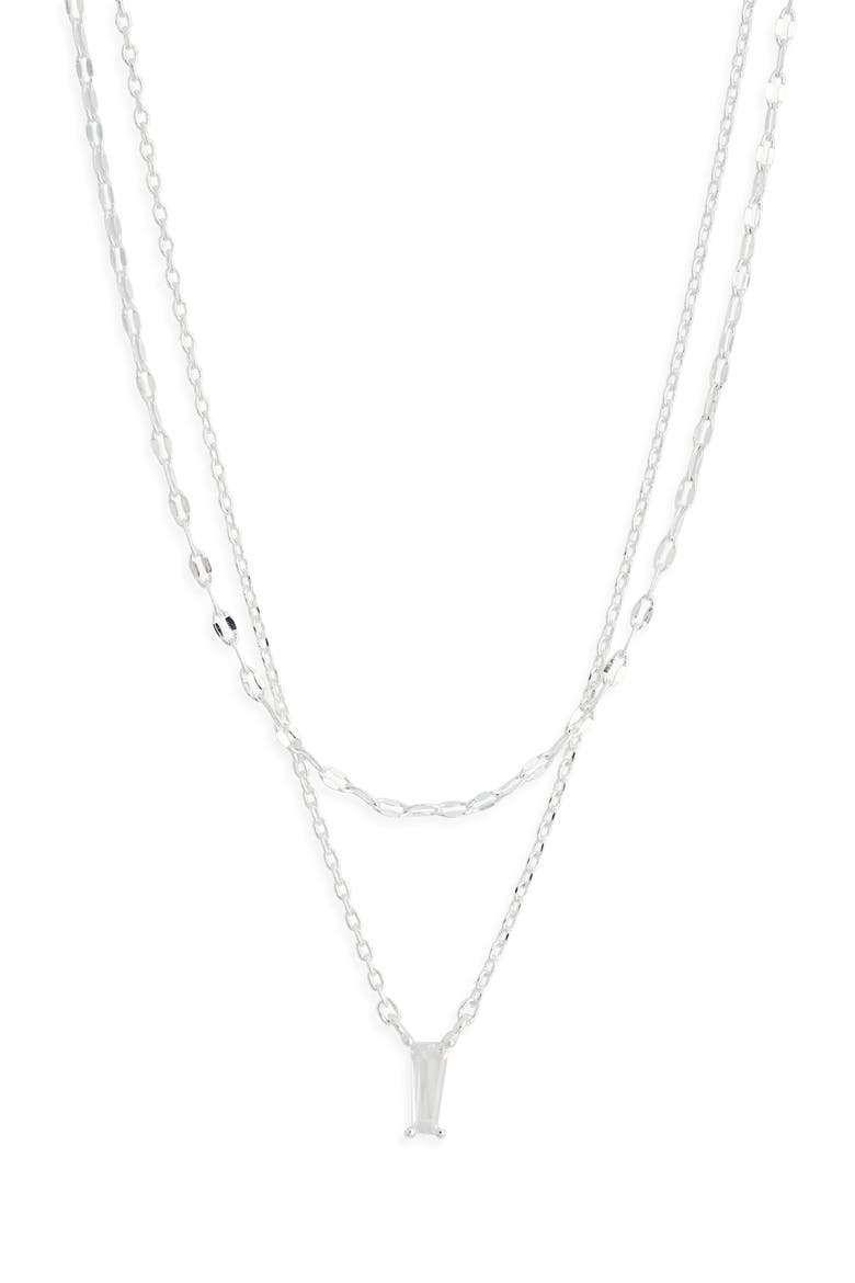 Baguette Cubic Zirconia Pendant Layered Necklace, Main, color, CLEAR- SILVER