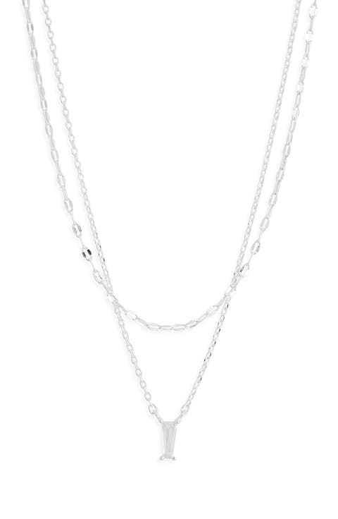 Baguette Cubic Zirconia Pendant Layered Necklace