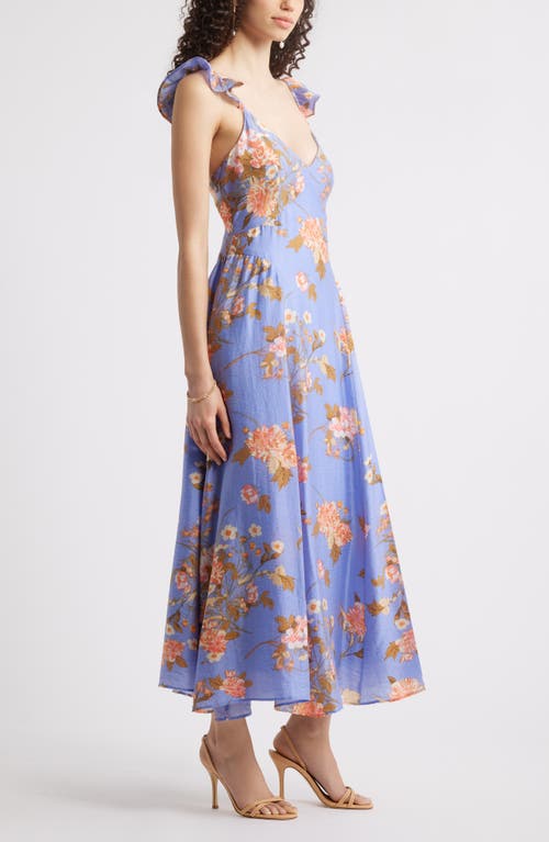 Chelsea28 Flutter Sleeve Maxi Dress In Blue- Orange Romantic Blooms