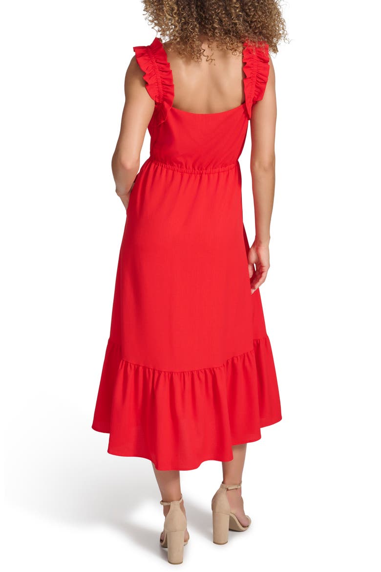 Ruffle Sleeveless Fit & Flare Midi Dress, Alternate, color, RED