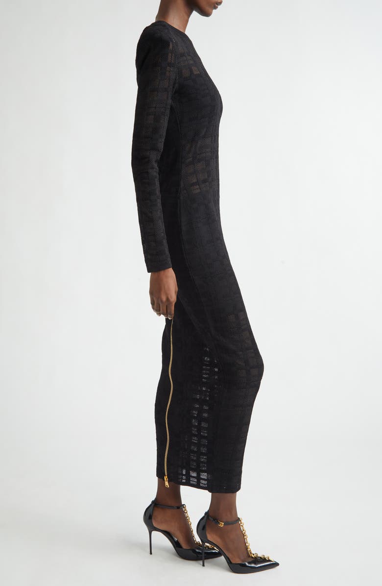 Balmain Tartan Tattoo Long Sleeve Sweater Dress, Alternate, color, 0Pa Black