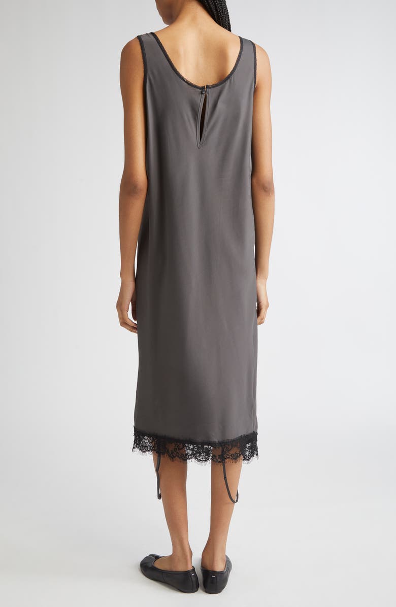 MM6 Maison Margiela Convertible Lace Trim Satin Midi Dress, Alternate, color, Anthracite