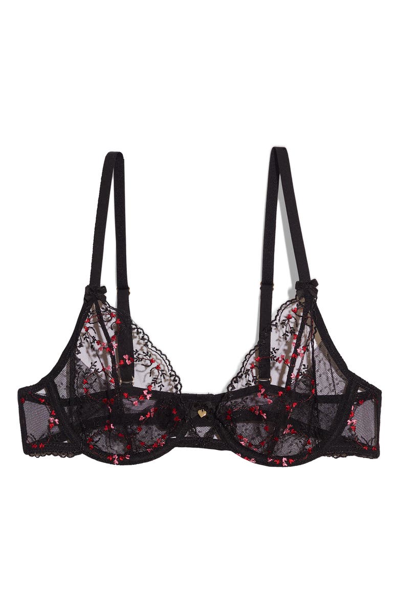 Etam Conquete Classique Embroidered Tulle Underwire Bra, Alternate, color, Black