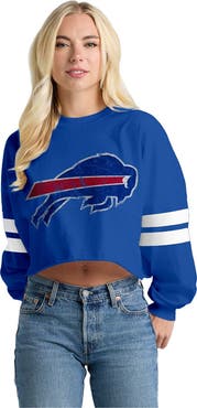 SPIRIT JERSEY Women's Spirit Jersey  Royal Buffalo Bills Oversized Cropped Stripe Long Sleeve T-Shirt