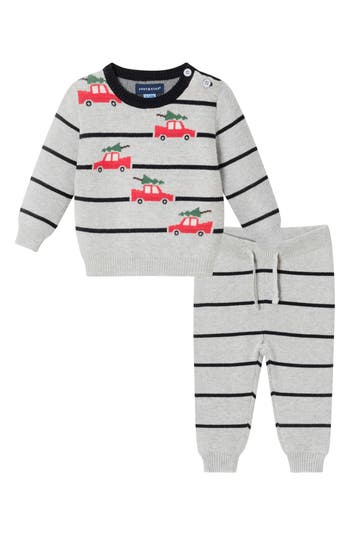 Andy & Evan Stripe Sweater & Joggers Set In Gray