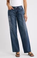 YMI Britney Wing Embroidered Wide Leg Jeans