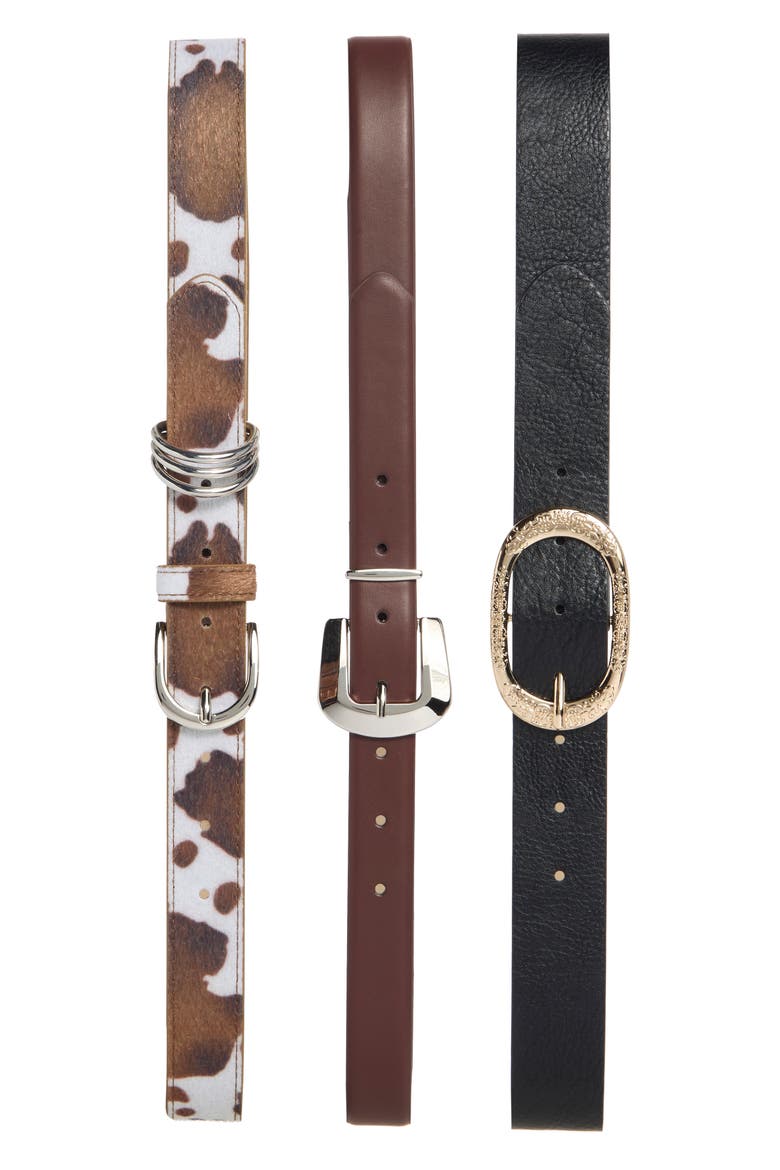 Assorted Set of 3 Belts, Main, color, COWHIDE