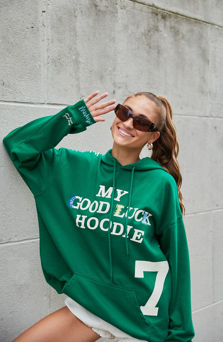 THE MAYFAIR GROUP My Good Luck Cotton Blend Hoodie, Alternate, color, 