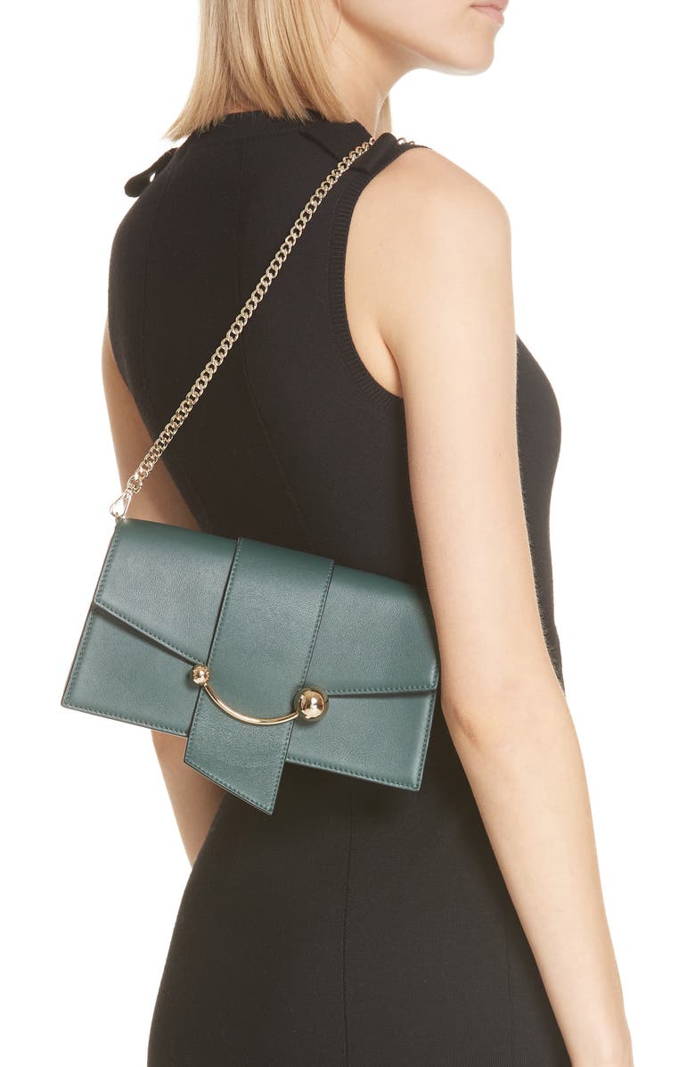 Strathberry Mini Crescent Leather Clutch, Alternate, color, Bottle Green