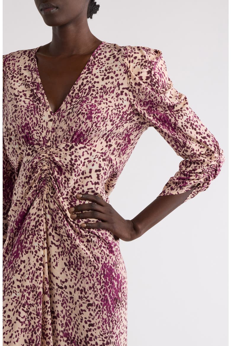 Albini Stretch Silk Midi Dress, Alternate, color, PURPLE/ ECRU