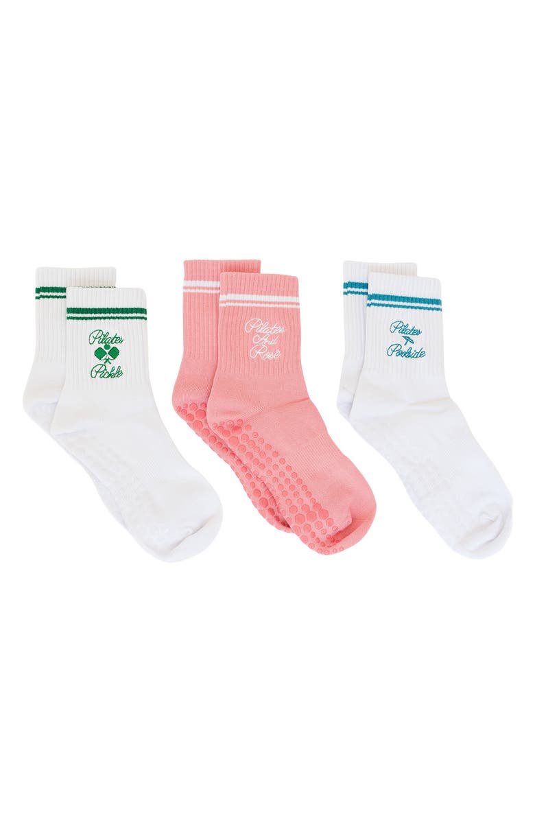 Pilates University 1883 Assorted 3-Pack Country Club Nonslip Grip Crew Socks, Main, color, Multi