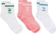 Pilates University 1883 Assorted 3-Pack Country Club Nonslip Grip Crew Socks