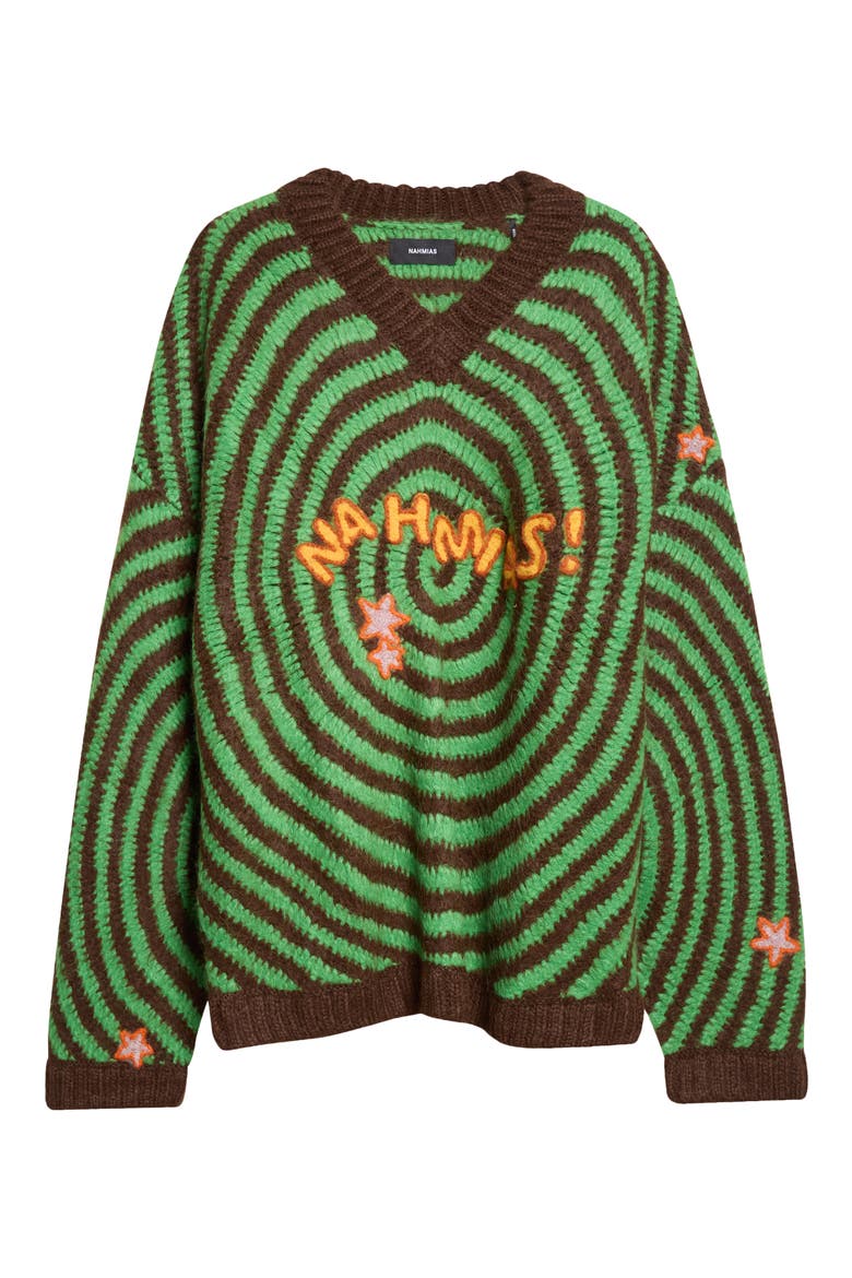 Wipeout Appliqué Crochet Alpaca & Merino Wool Blend Sweater, Main, color, BROWN / GREEN MULTI KNITWEAR