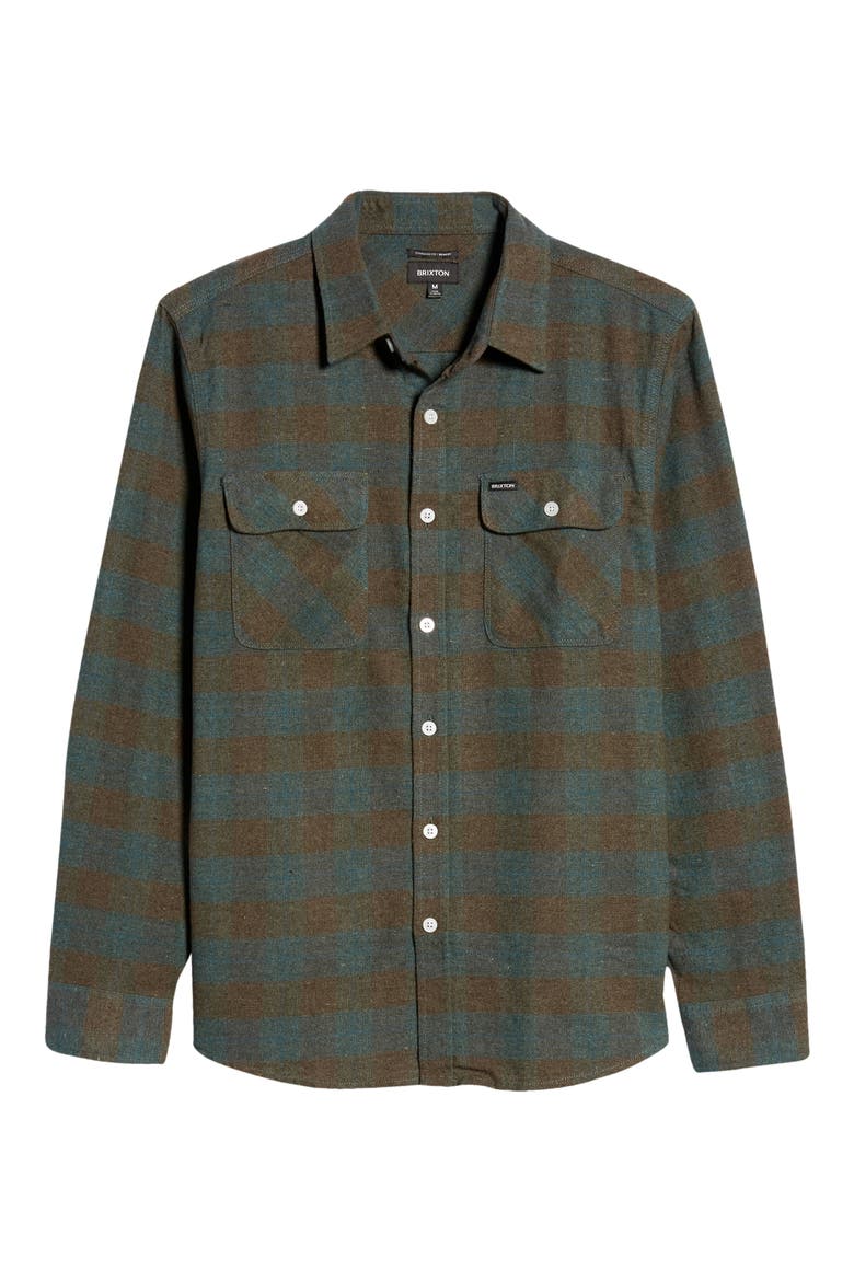 Bowery Check Flannel Button-Up Shirt, Main, color, OCEAN