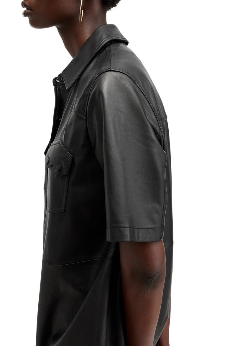Rock Western Leather Mini Shirtdress, Alternate, color, BLACK