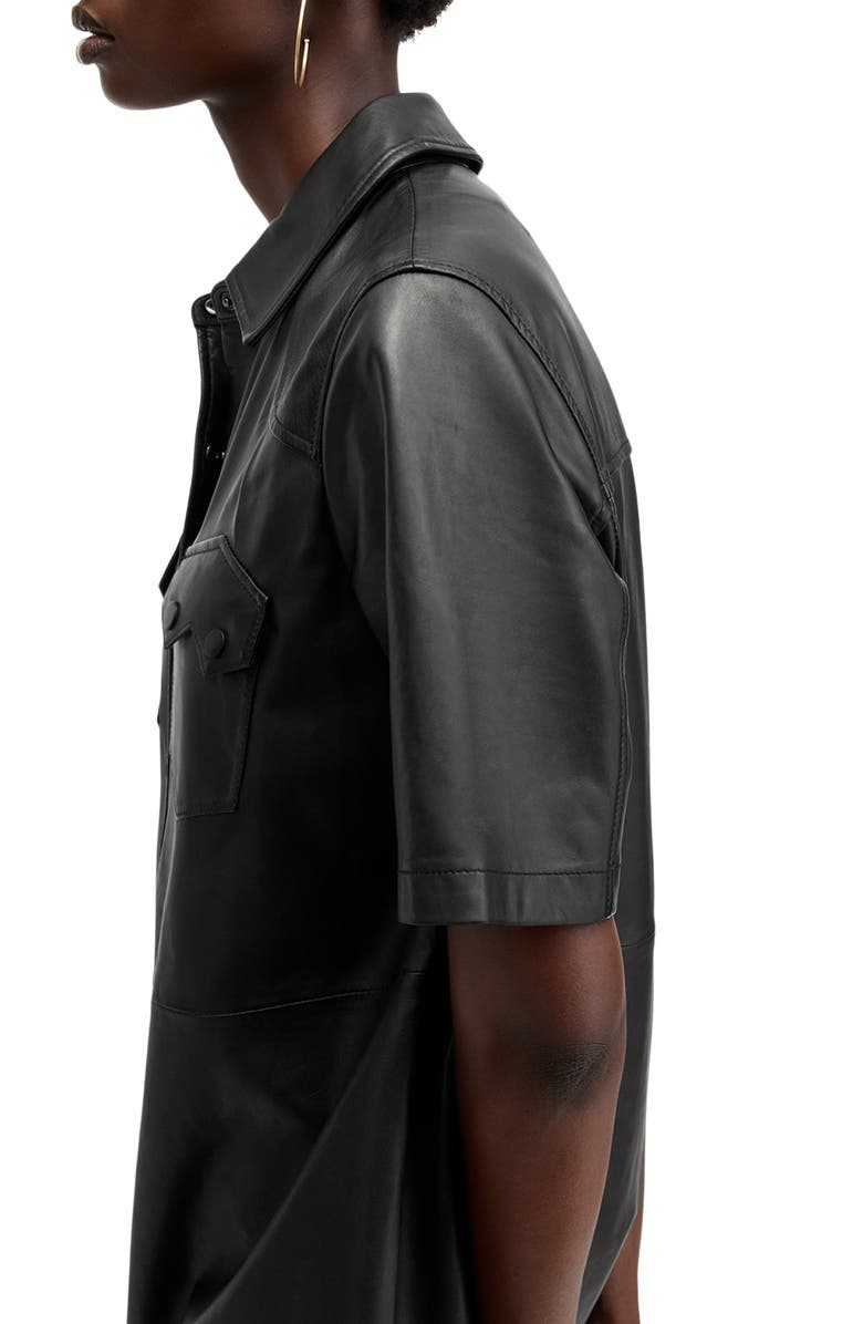AllSaints Rock Western Leather Mini Shirtdress, Alternate, color,