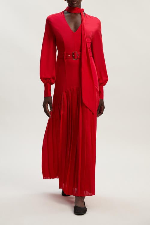 Karen Millen Jersey Ponte Georgette Mix Midi Dress In Red