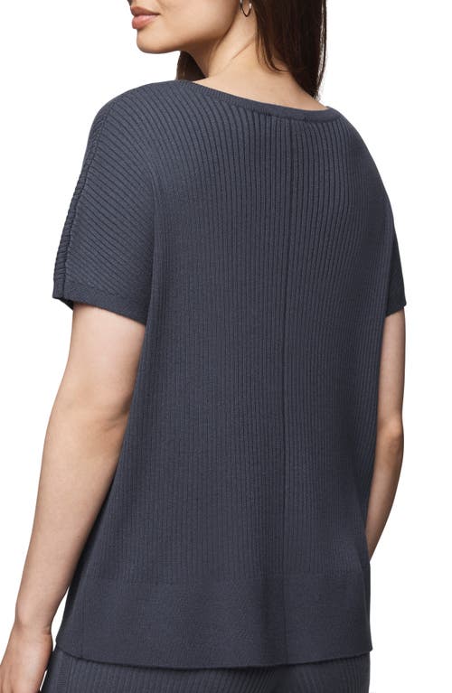 Splendid Georgie V-neck Short Sleeve Rib Sweater In Blue