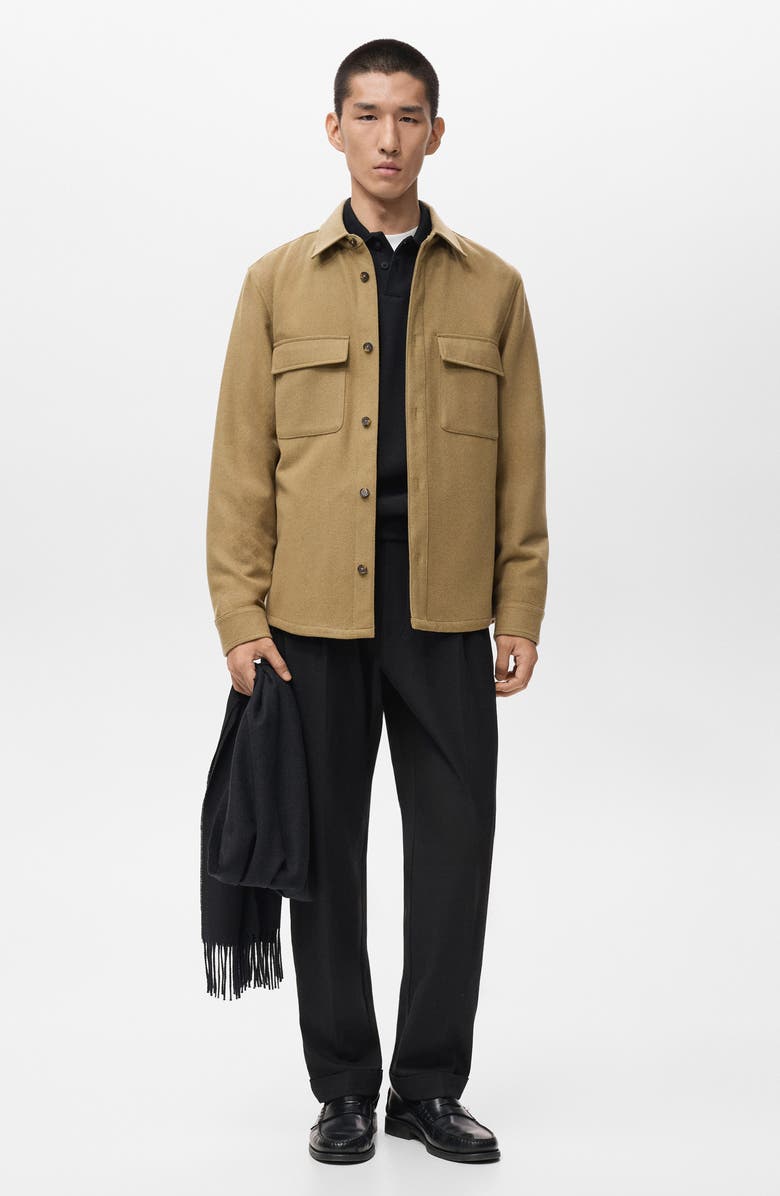 MANGO Wool Blend Overshirt, Alternate, color, Medium Brown