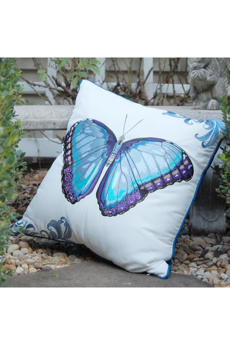 Bold Blue Butterfly Indoor/Outdoor Accent Throw Pillow Decor, Alternate, color, Blue