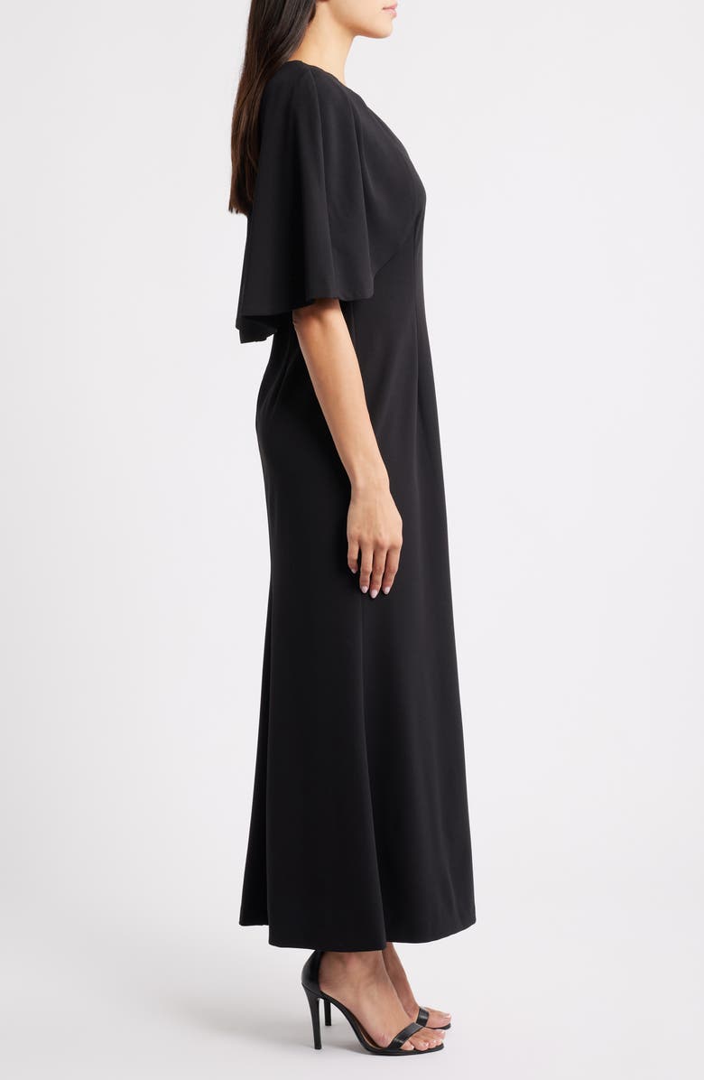Connected Apparel Cape Sleeve Gown, Alternate, color, Black