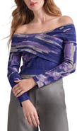 Misook Watercolor Crop Off the Shoulder Top