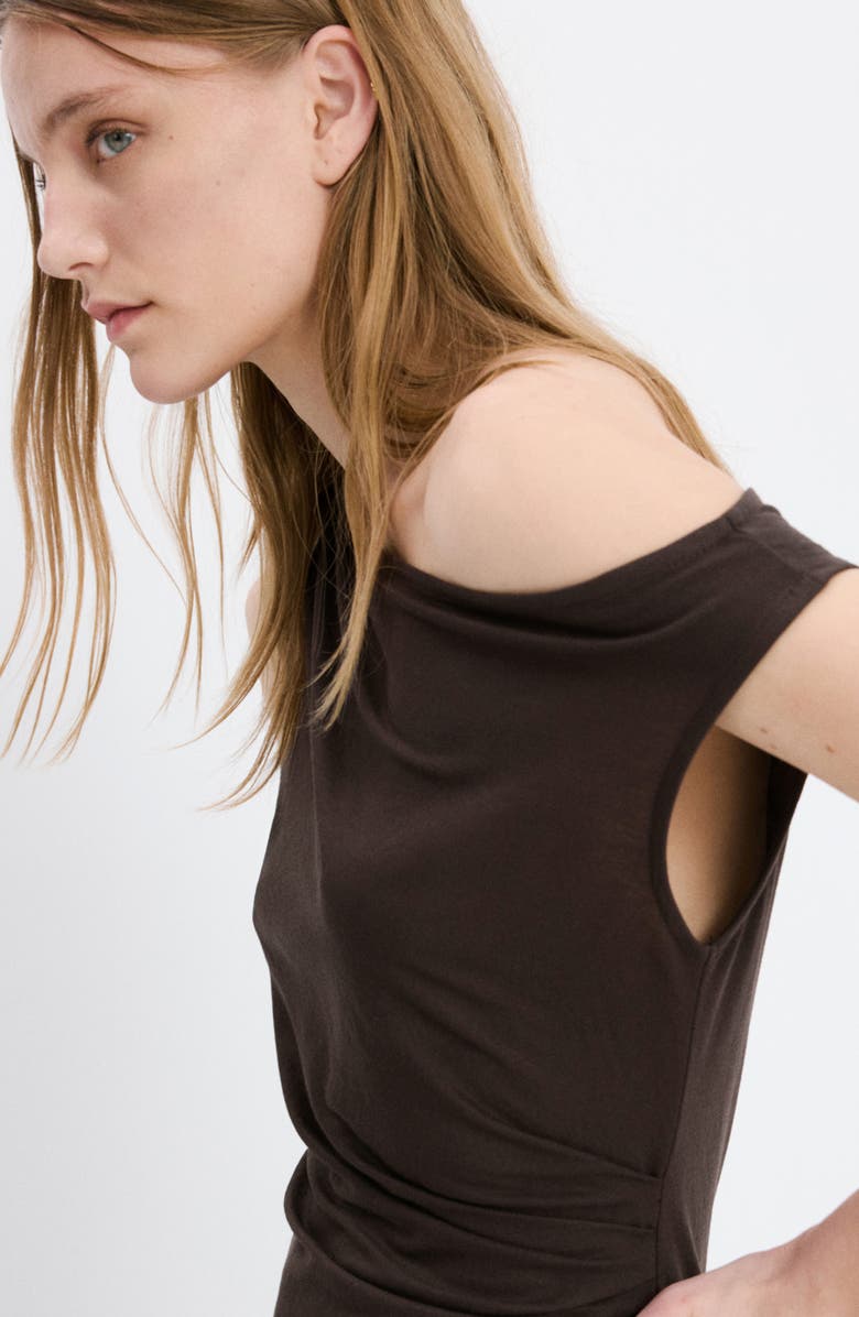 MANGO Pleated One-Shoulder Midi Dress, Alternate, color, Brown