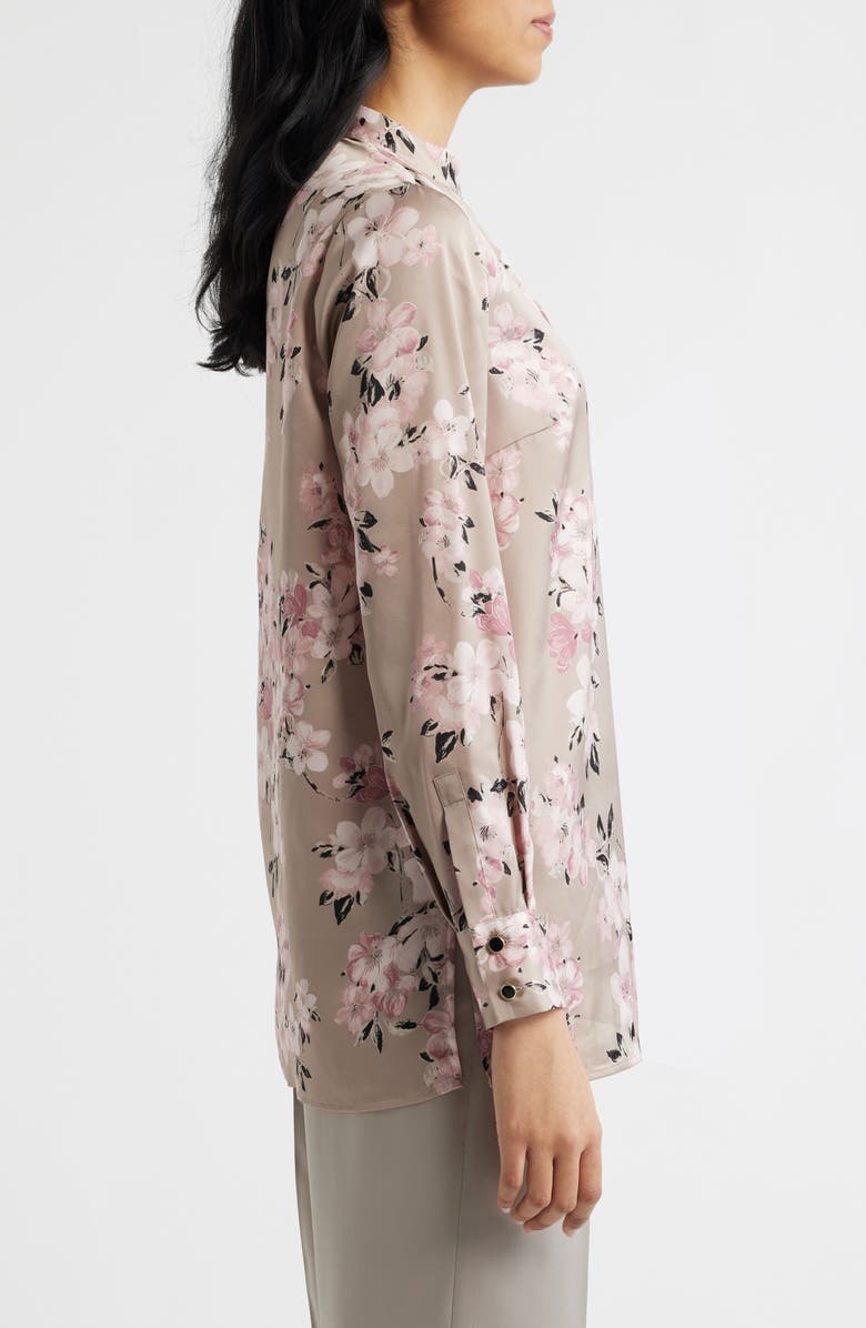 Anne Klein Print Popover Satin Top, Alternate, color, Porcini Multi