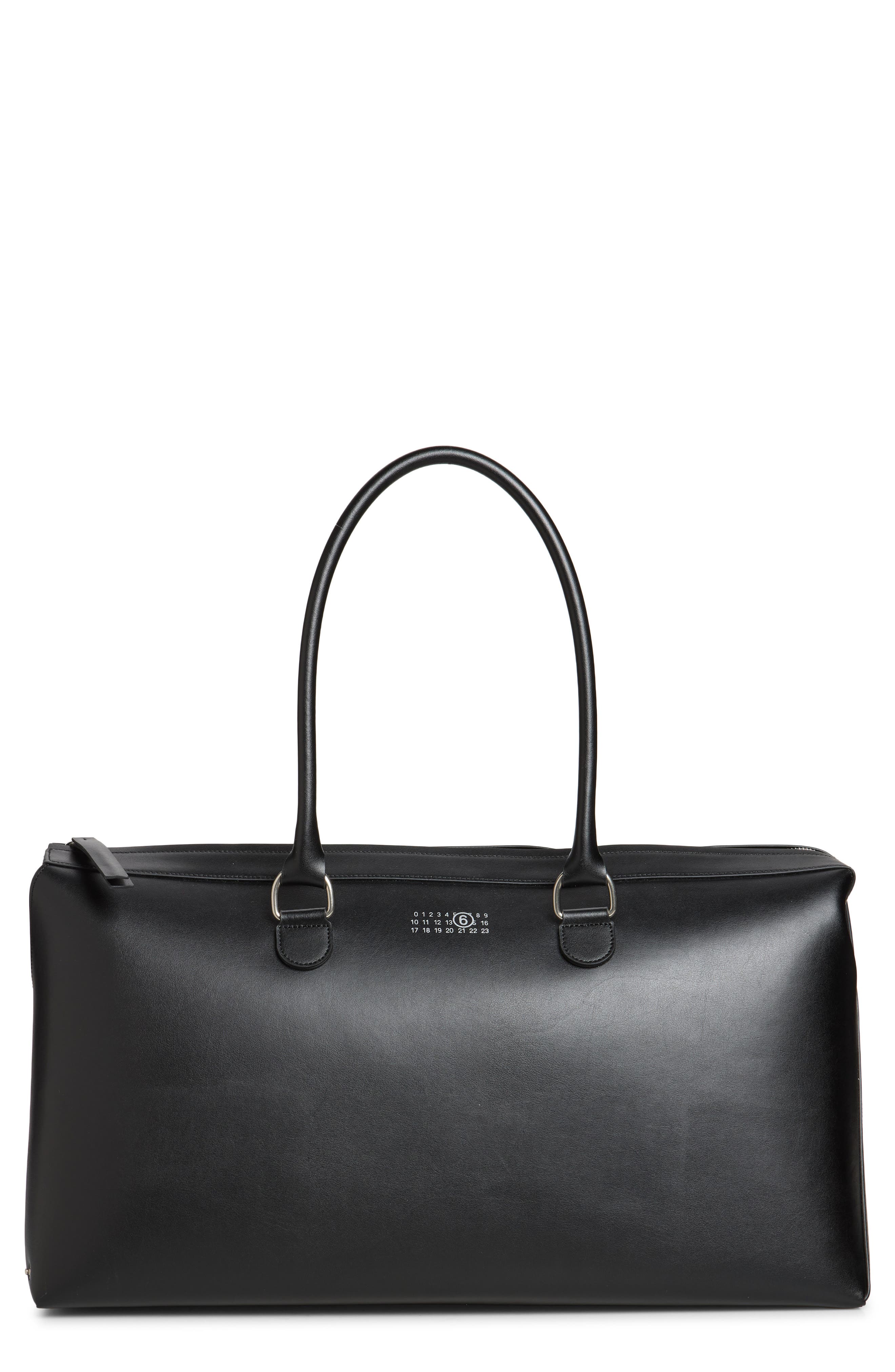 Travelling Leather Duffle Bag, Main, color, BLACK