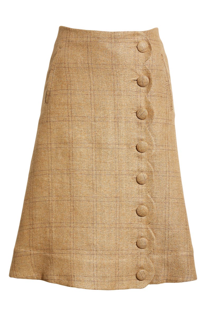 Lisa Marie Fernandez Scallop Placket Linen Blend Midi Skirt, Alternate, color, Natural Windowpane Basketweave
