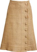 Lisa Marie Fernandez Scallop Placket Linen Blend Midi Skirt