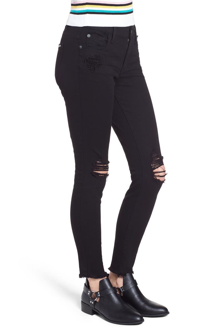 Emma Ripped Fray Hem Skinny Jeans, Alternate, color, BLACK