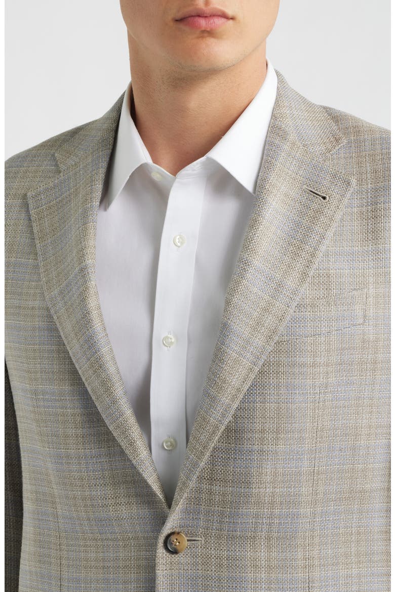 Kei Trim Fit Plaid Slub Wool & Silk Blend Sport Coat, Alternate, color, BEIGE