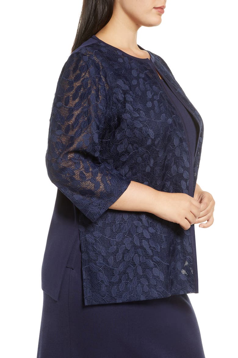 Lace & Knit Jacket, Alternate, color, INDIGO/ WHITE