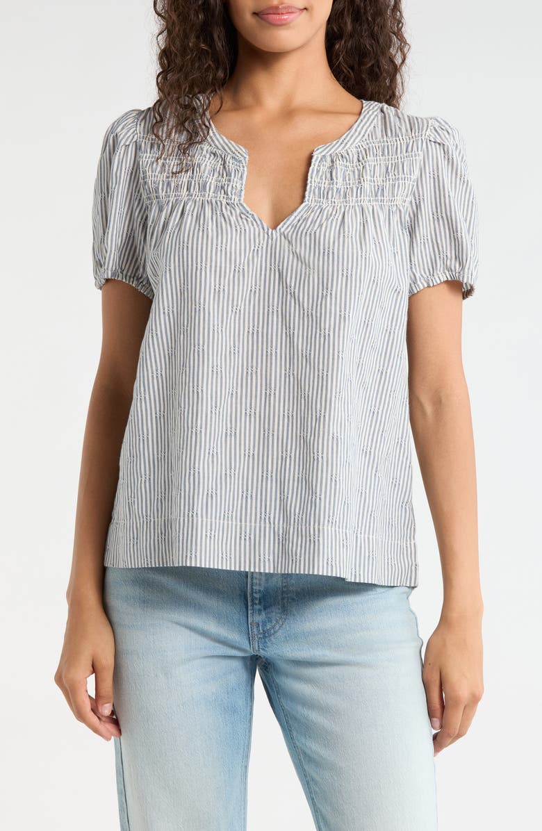 Lucky Brand Stripe Smock Detail Cotton Top, Main, color, Light Seashell