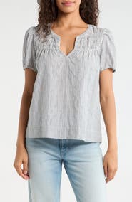 Lucky Brand Stripe Smock Detail Cotton Top