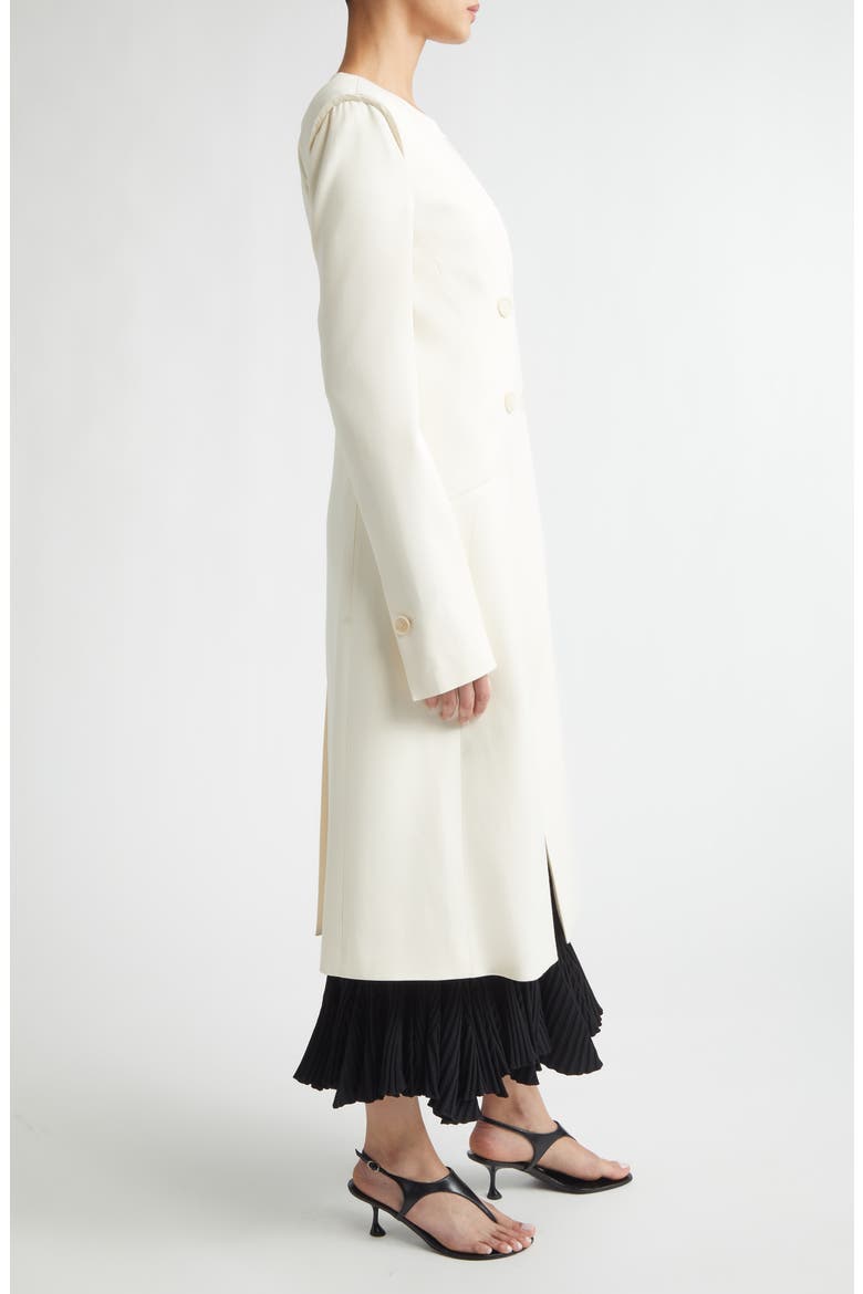 Anouk Double Breasted Satin Back Crepe Cutaway Coat, Alternate, color, ECRU