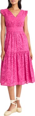 Maggy London Eyelet Ruffle Sleeve Tiered Dress