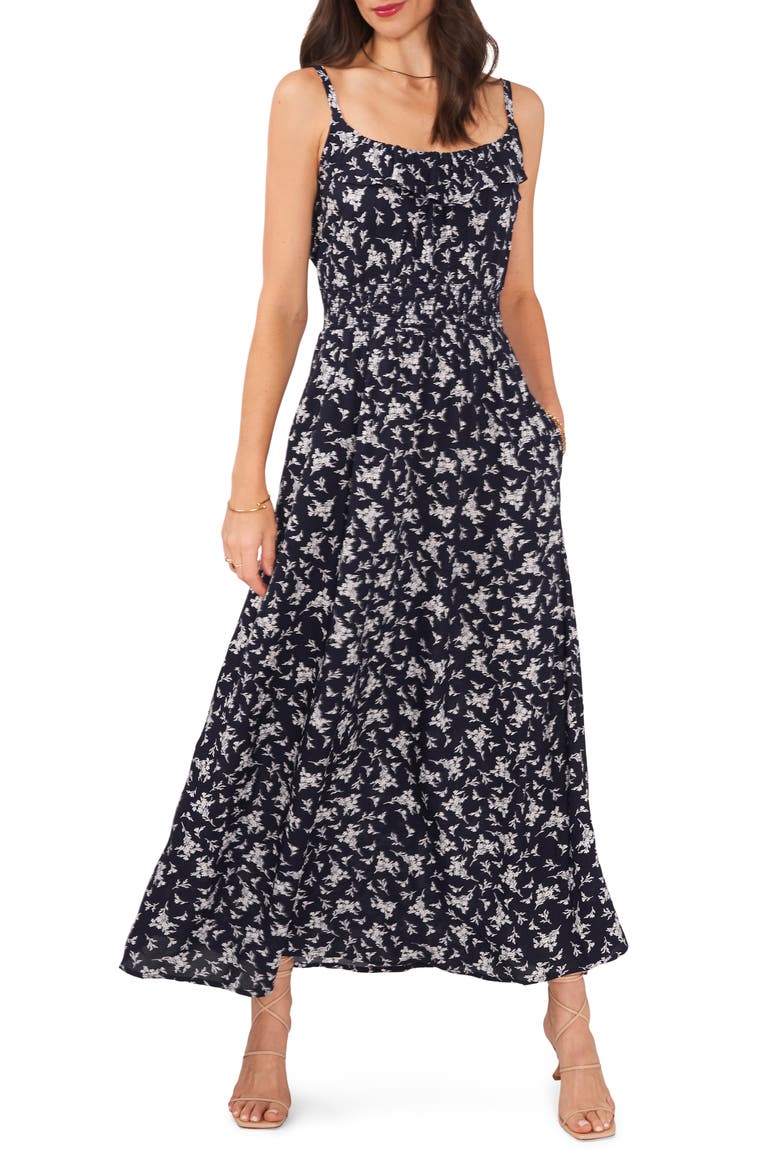 Smocked Waist Sundress, Main, color, BLUE BLOOMS