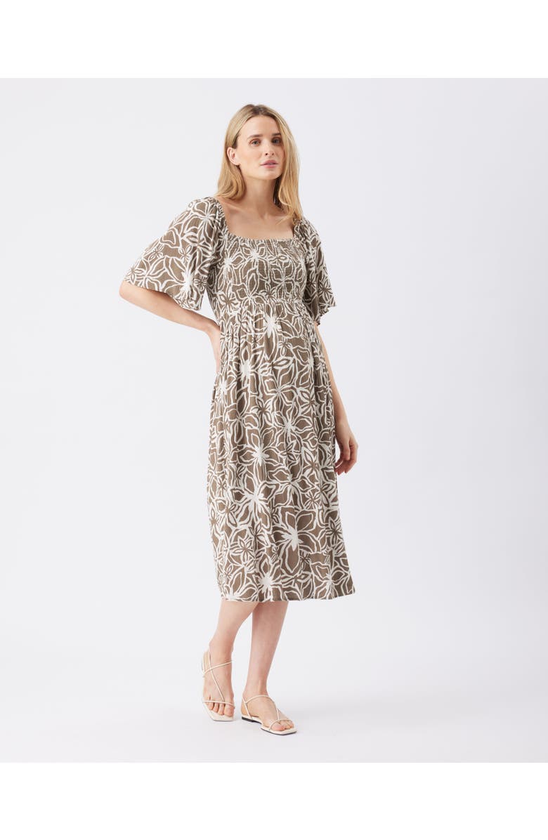 Ripe Maternity Alona Shirred Dress, Alternate, color, Olive / White