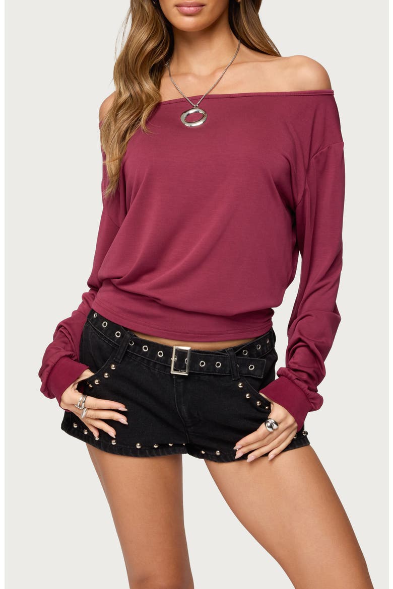Nannie Oversize Off the Shoulder Top, Main, color, BURGUNDY