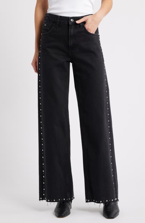 Rebecca Stud Seam Wide Leg Jeans (Studded Smoke Denim)