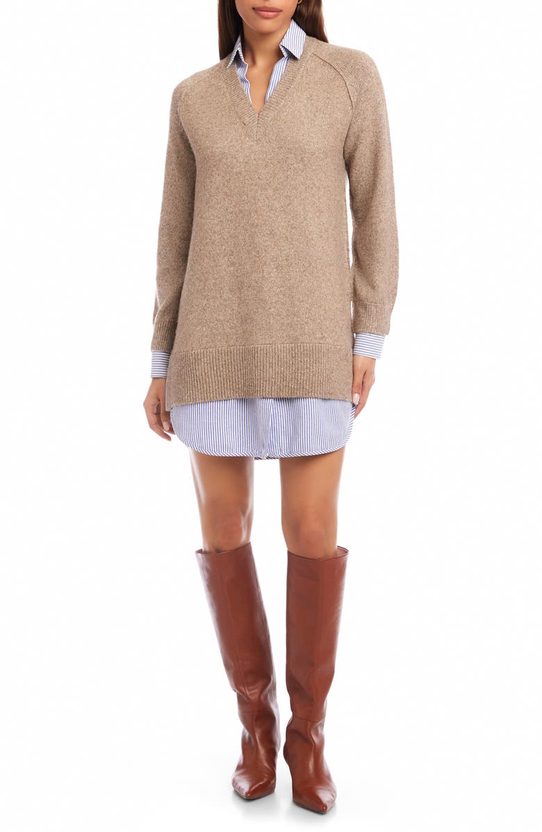 FIFTEEN TWENTY Carrie Mixed Media Minidress, Main, color, Wheat