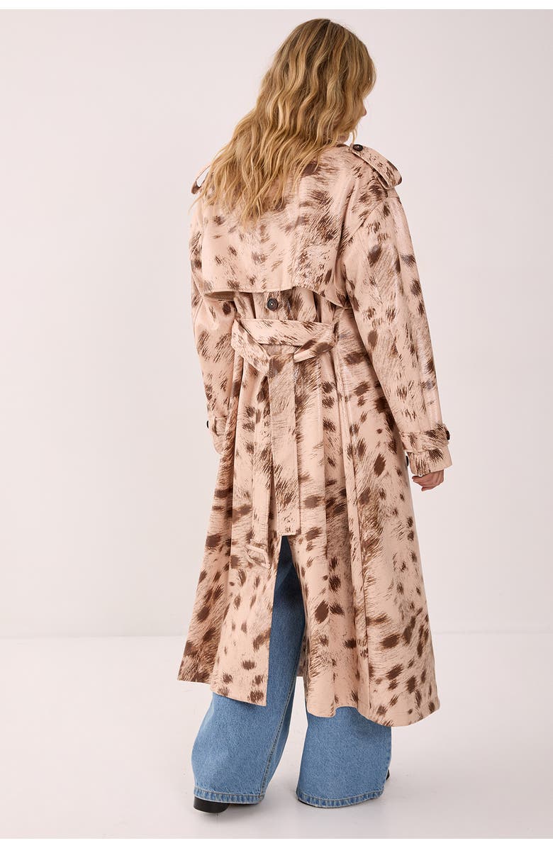 NASTY GAL Cow Print Faux Leather Trench Coat, Alternate, color, Cream