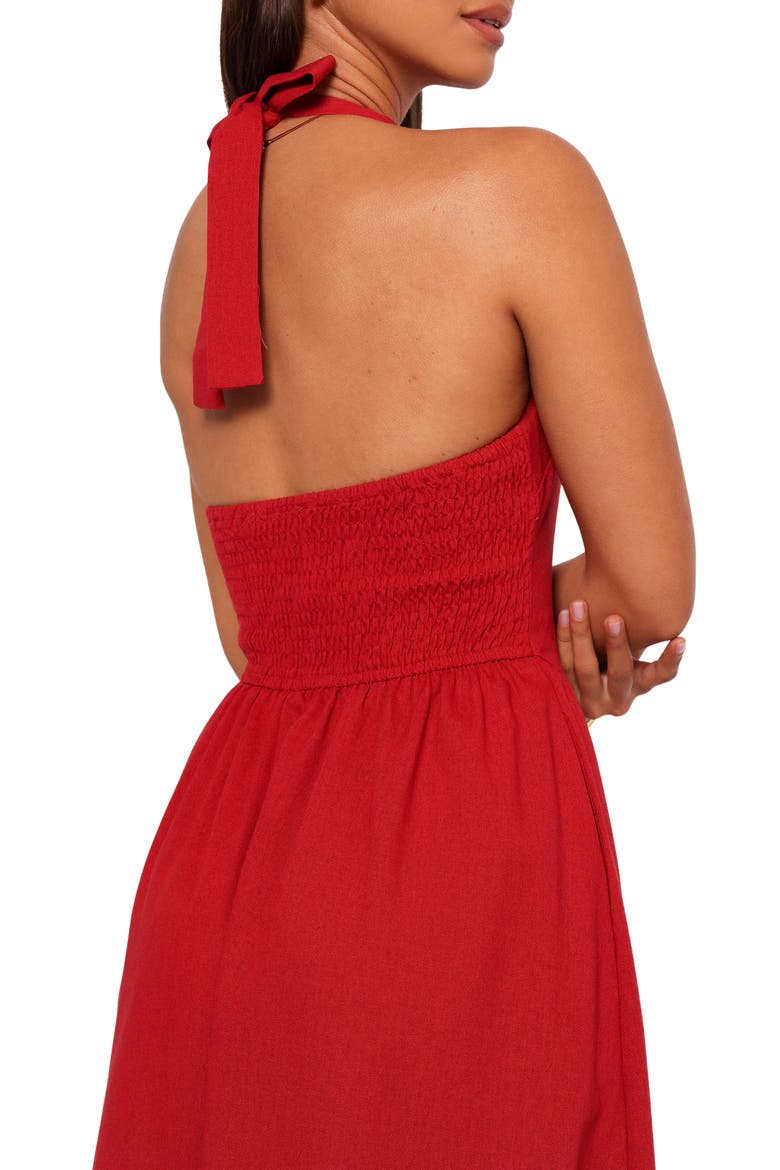 Ramona Linen Halter Midi Dress, Alternate, color, RED