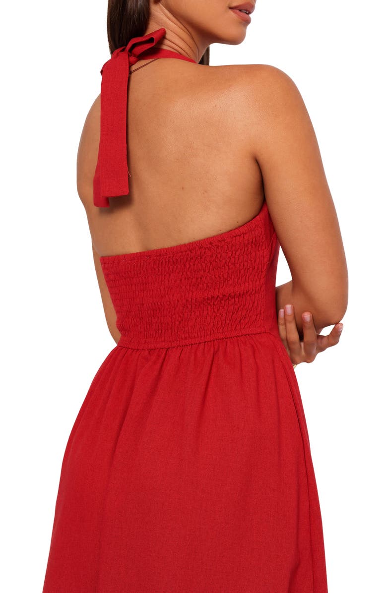Petal & Pup Ramona Linen Halter Midi Dress, Alternate, color, Red